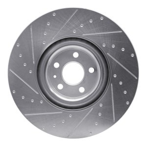 Volvo XC90 Brake Rotor (1) - Front Right - R1 Concepts - Drilled & Slotted - Silver - `16-`26